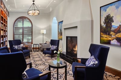 Cozy common area with seating and artwork