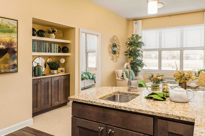 Bright, modern interior of a senior living room