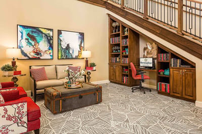 Cozy common area with seating and artwork