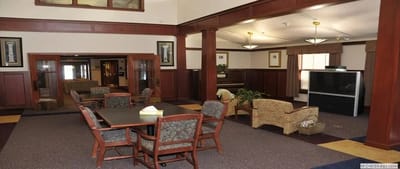 Interior view of a common area with seating