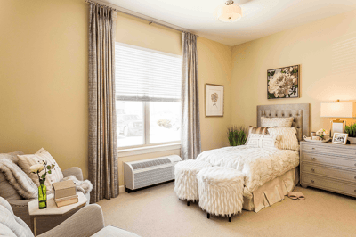 Cozy bedroom interior with light colors and decor