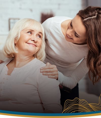 Caregiver interacting with a resident.