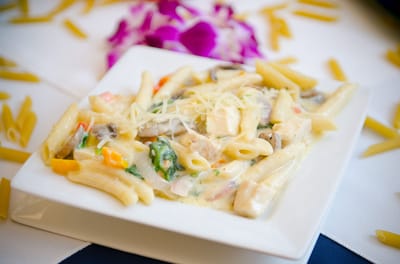 Delicious pasta dish presented on a plate.