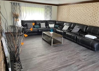 Cozy common area with seating and decor.