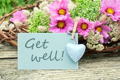 Colorful bouquet with a get well message.