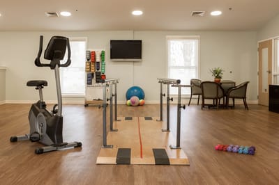 Fitness area with exercise equipment and weights
