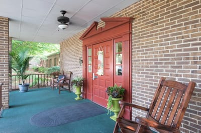 Entrance of a nursing home with seating