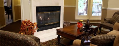 Cozy common area with fireplace and seating