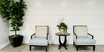 Cozy seating area with plants and decorations