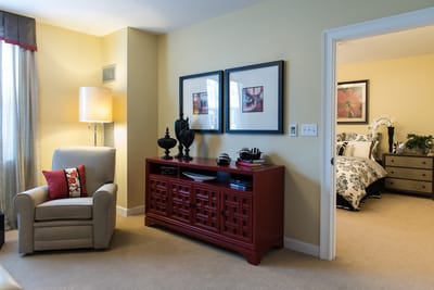 Interior view of a cozy resident room with decor
