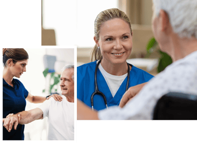 Nurse interacting with an elderly resident in a care setting