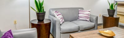 Cozy seating area with plants and decorative pillows