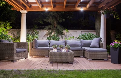 Outdoor seating area with a cozy ambiance.