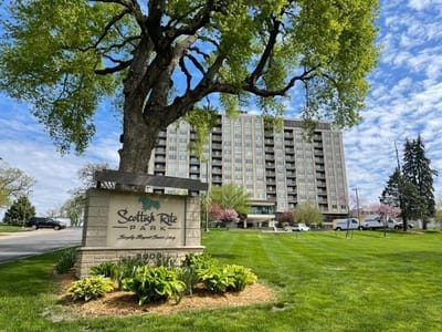 Exterior view of Scottish Rite Park building sign.