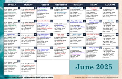 Monthly activity calendar for residents