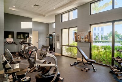 Well-equipped fitness room with exercise machines