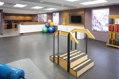 Interior of a rehabilitation area with exercise equipment