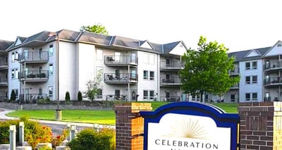 Exterior view of Celebration Villa building and sign