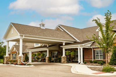 Exterior view of a senior living facility entrance