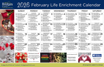 February life enrichment calendar for activities