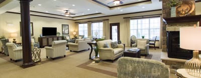Bright interior of a common area with seating