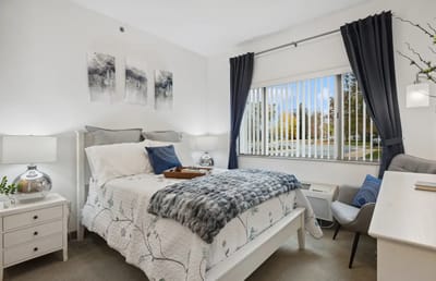 Cozy private bedroom with a view and decor