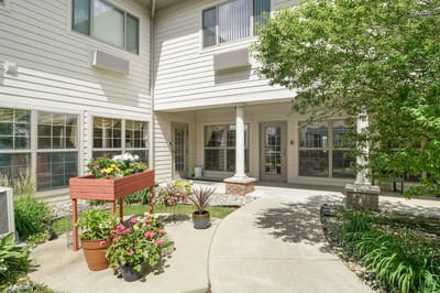 Flower garden in the courtyard of a senior living facility