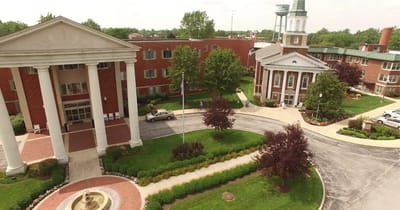 Aerial view of the Elizabeth Scott Community's exterior and gardens