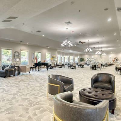 Spacious common area with seating and natural light