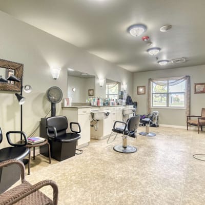 Interior view of the salon area with styling chairs