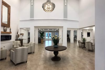 Bright and airy common area with seating