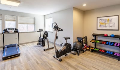 Interior fitness area with exercise equipment