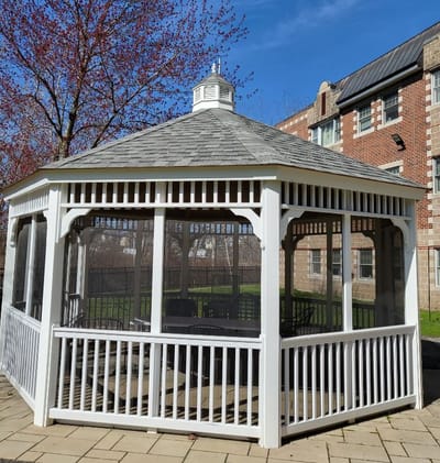 A gazebo in an outdoor space at the facility