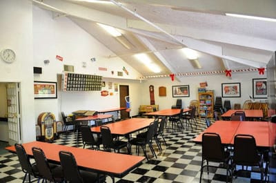 Interior dining room with tables and chairs