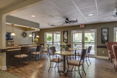 Interior view of a common area with seating and bar
