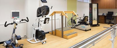 Interior view of a gym with exercise equipment