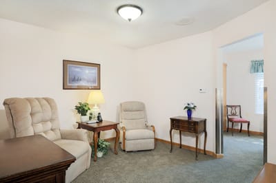Cozy private resident room with seating area