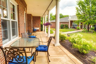 Patio area with seating and garden views