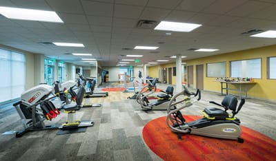 Modern interior of a gym with exercise equipment