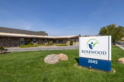 Exterior view of Rosewood Rehabilitation Center sign and building