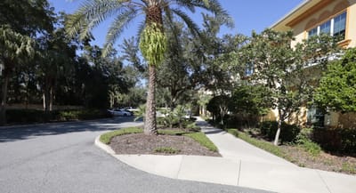 Exterior view of a winding pathway outside the facility