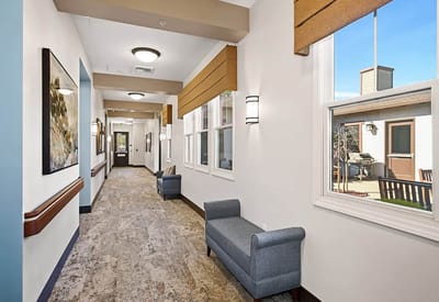 Bright hallway with seating and natural light