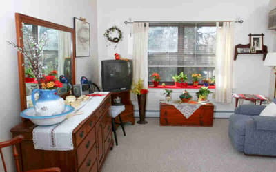 Cozy interior of a resident's living area with decorations