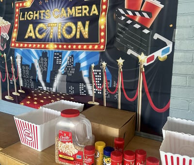 Decorative backdrop for a movie-themed event