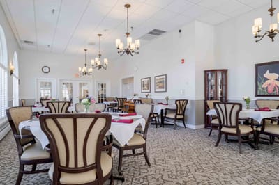 Dining area with tables set for meals