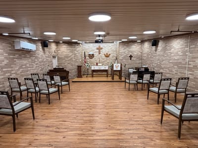 Interior view of a multi-purpose room with chairs arranged
