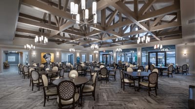 Bright dining room with stylish decor and seating