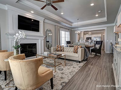 Bright common area with comfortable seating and decor