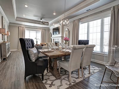 Interior view of a comfortable common area with dining table