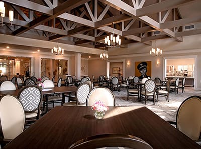 Bright dining room with modern decor and seating